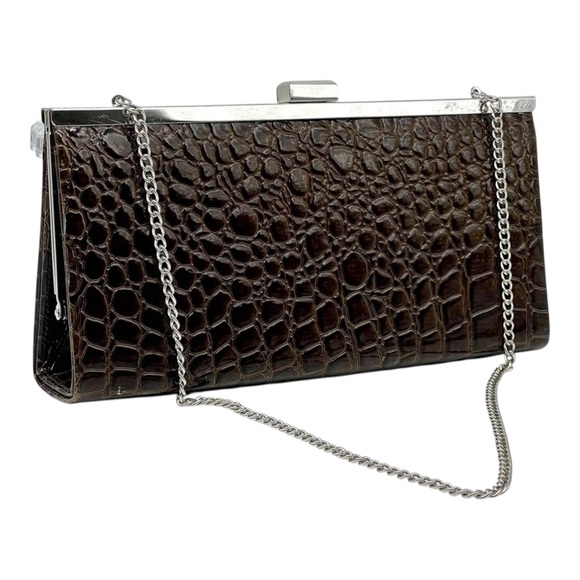Jessica Handbags - NWT Jessica brown reptilian pattern chain evening bag Crocodile Skin Leather